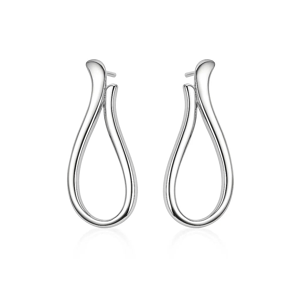 Pair of silver hoop earrings on a white background