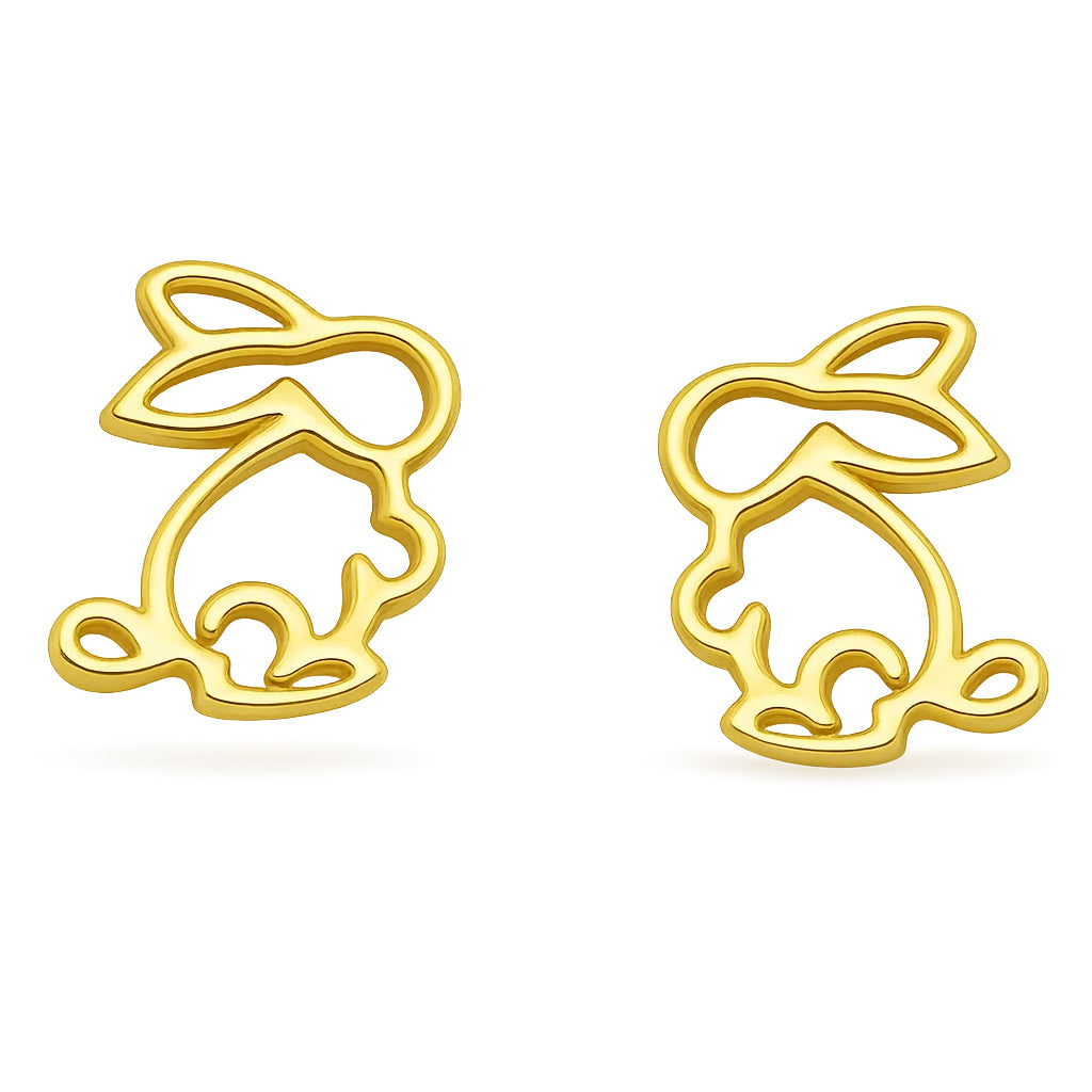 Gold bunny-shaped earrings on a white background