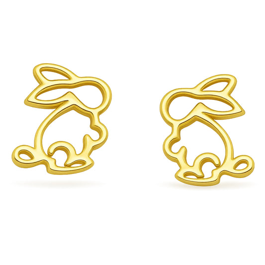 Gold bunny-shaped earrings on a white background