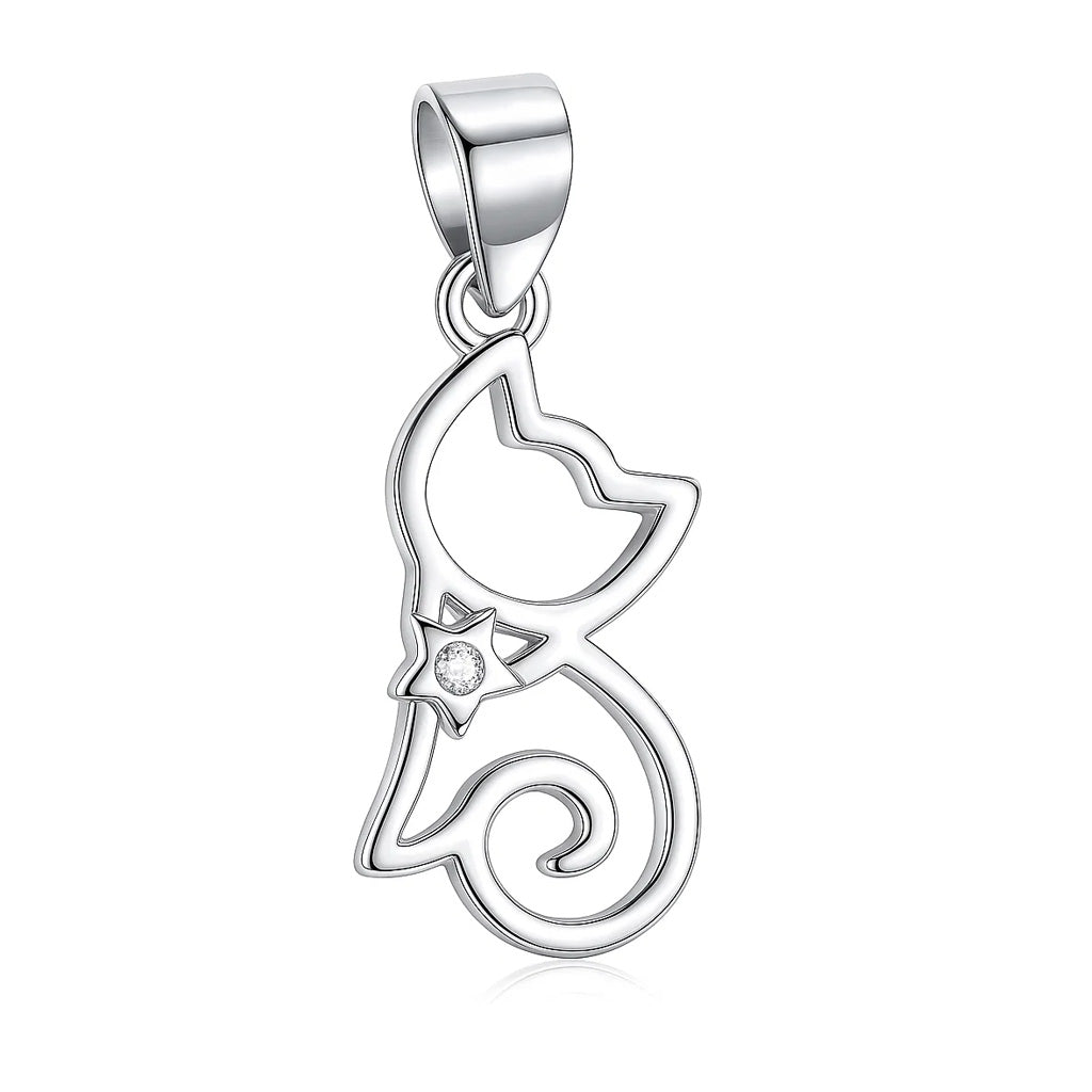 Silver Cat Pendant – Elegant Kitty Tail Charm for Animal Lovers