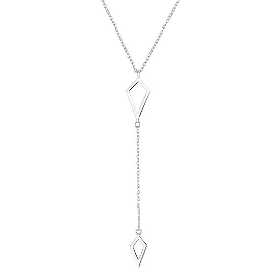 Sleek Silver Rhomboid Duo Necklace Rhodium Plated