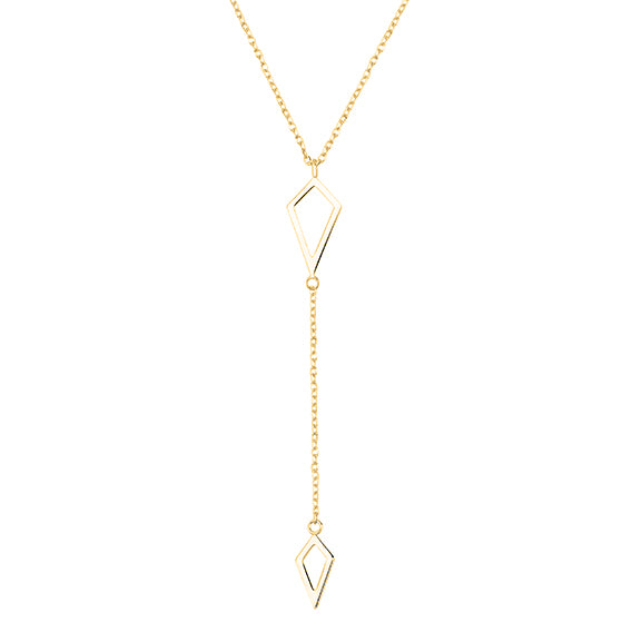 Sleek Silver Rhomboid Duo Necklace Gold Plated