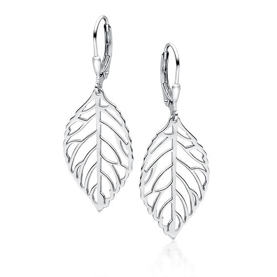 Realistic Leaf Design Silver Earrings