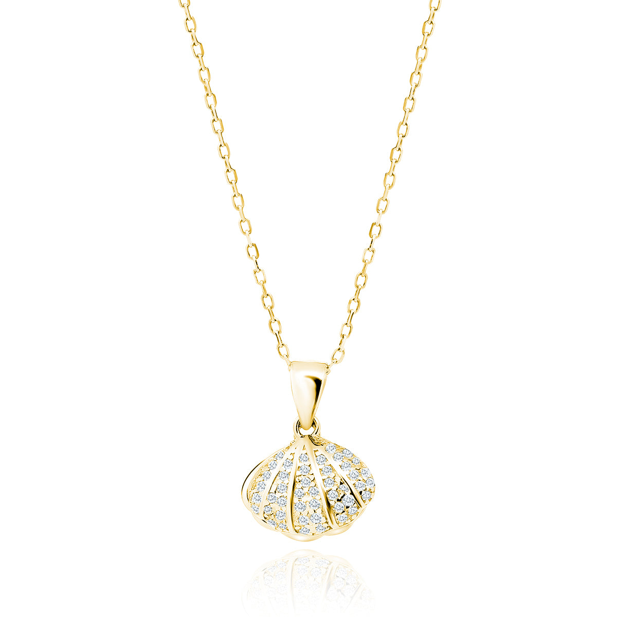 Gold Seashell Necklace with Pearl and CZ