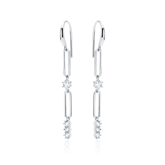 Chain Link Earrings with White Zirconia - Amona Jewelry