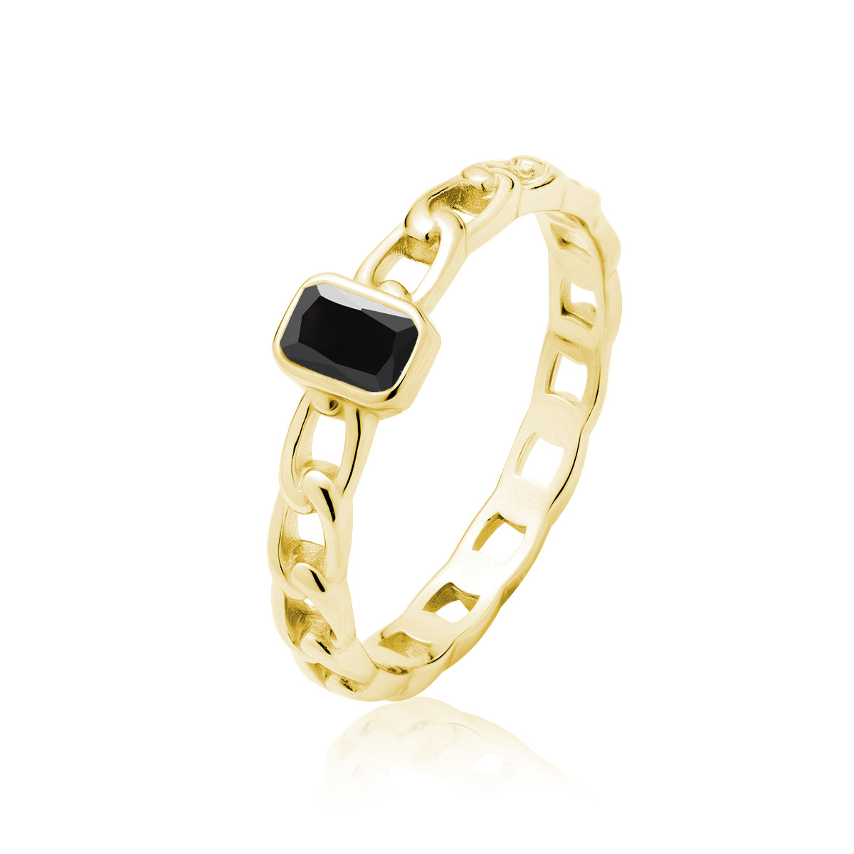 Golden Chain Ring Black CZ - Amona Jewelry