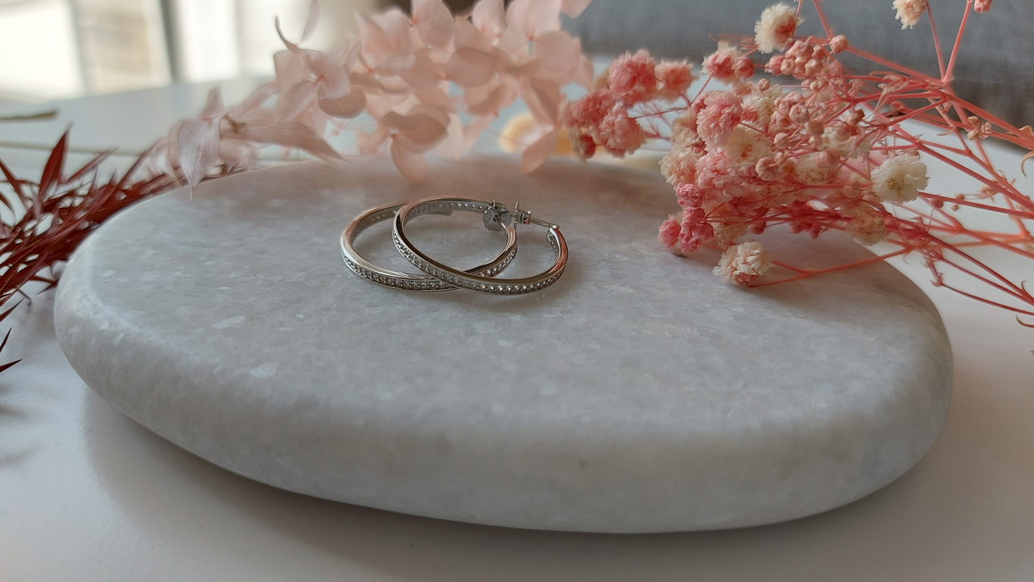 Silver Hoop Earrings with Stones 25 mm Amona Jewellery