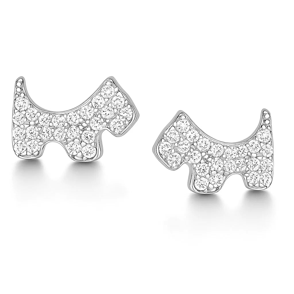 Westie Silver Earrings with Cubic Zirconia – Cute Puppy Design