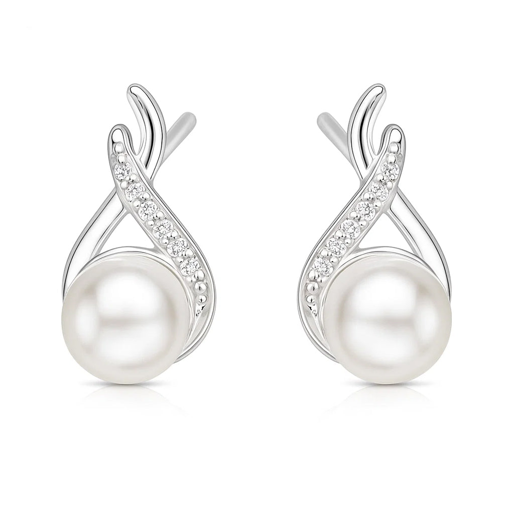 Silver Pearl Drops Stud Earrings