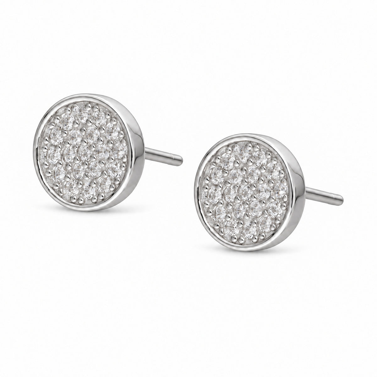 Silver Round Stud Earrings with Cubic Zirconia
