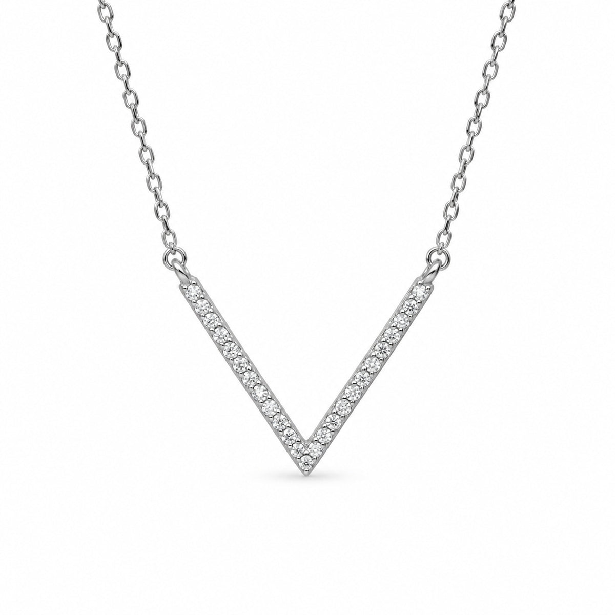 Silver V Bar Necklace with Cubic Zirconia