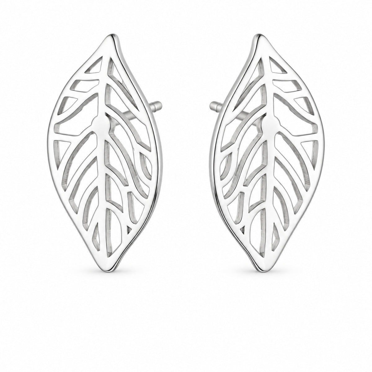 Silver Openwork Leaf Stud Earrings