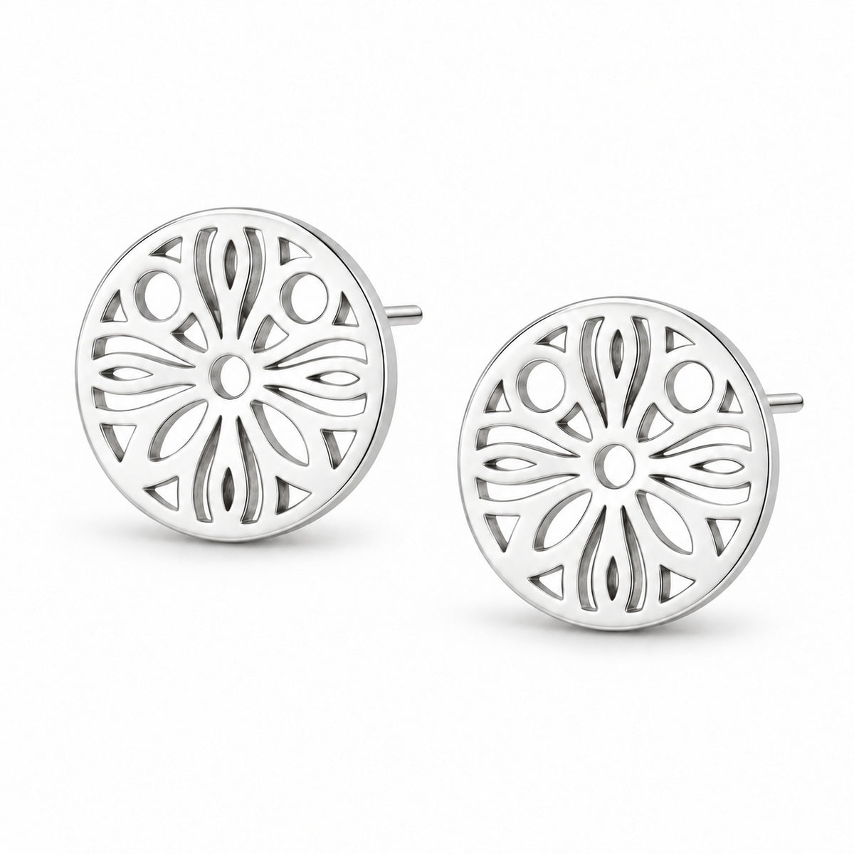 Silver Openwork Disc Stud Earrings