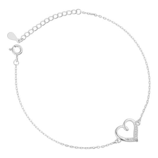 Heart Shaped Silver Bracelet With Rhodium Plating, Cubiz Zirconia - Amona Jewellery