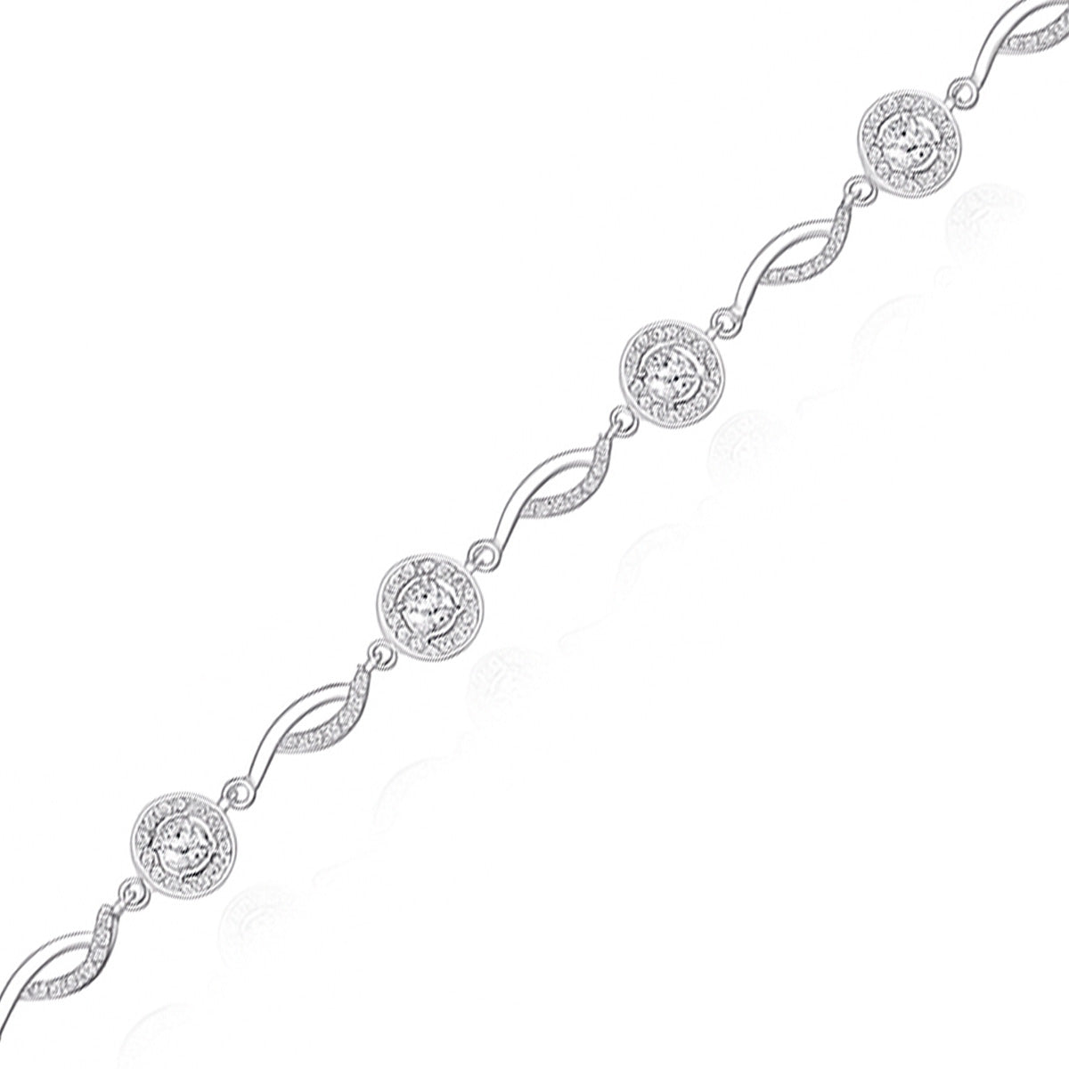 Silver Bracelets with Cubic Zirconia, Leaf and Circle shapes, Rhodium Plated - Amona Jewellery