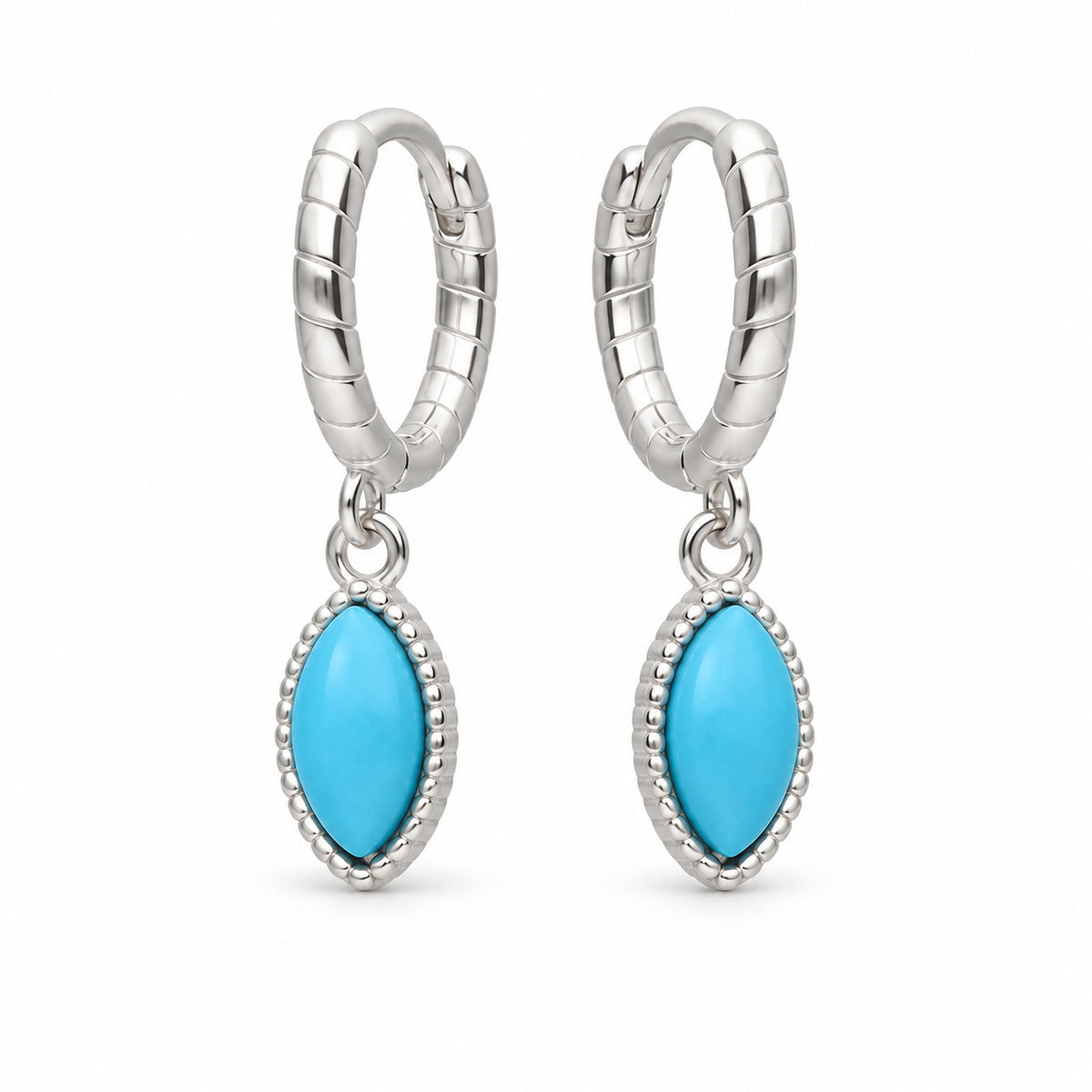Sterling Silver Turquoise Drop Hoop Earrings