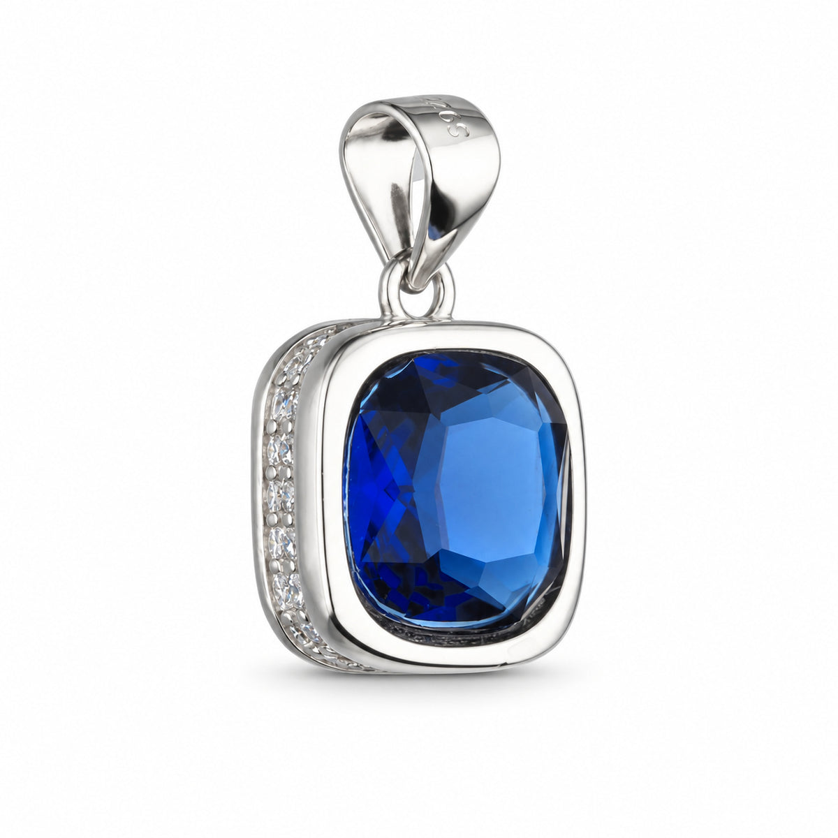 Silver Square Pendant with Blue Zirconia