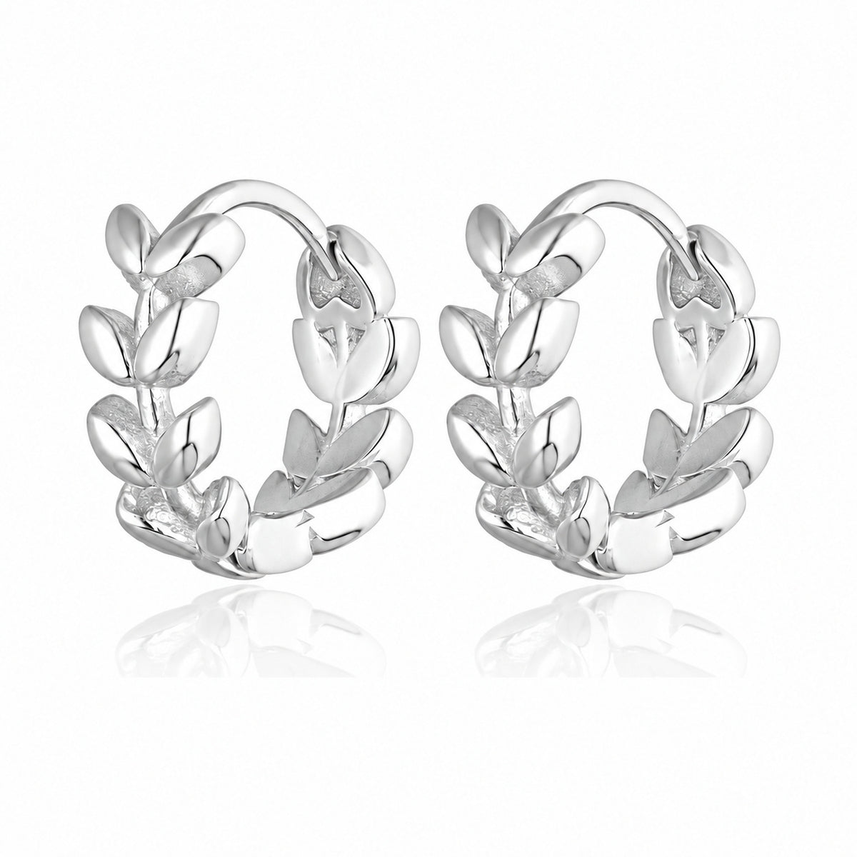 Silver Leaf Hoop Earrings