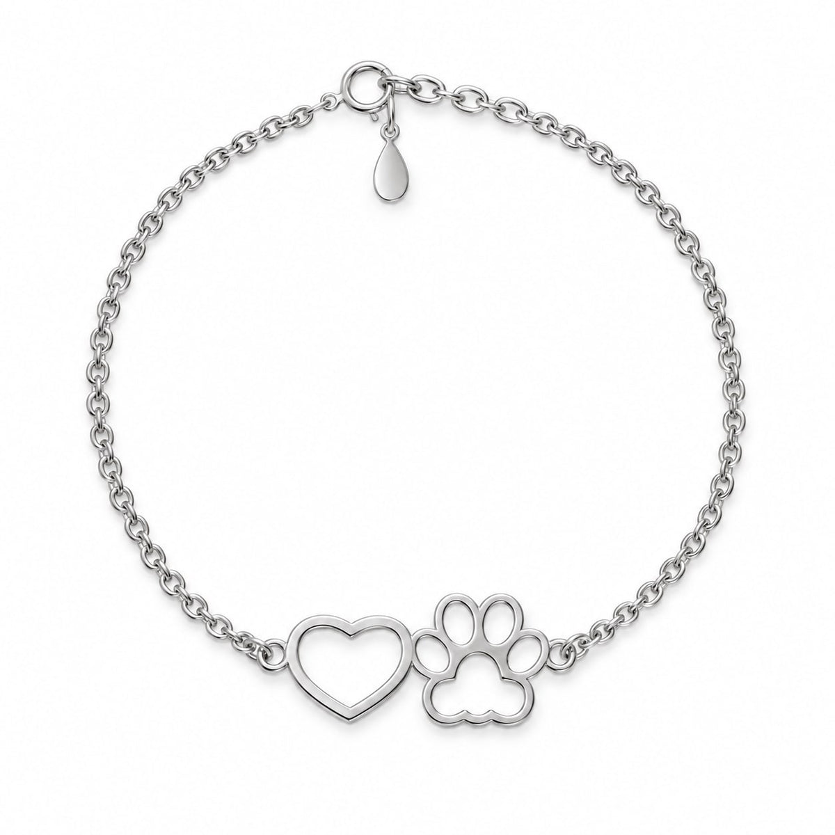 Silver Heart and Paw Print Bracelet