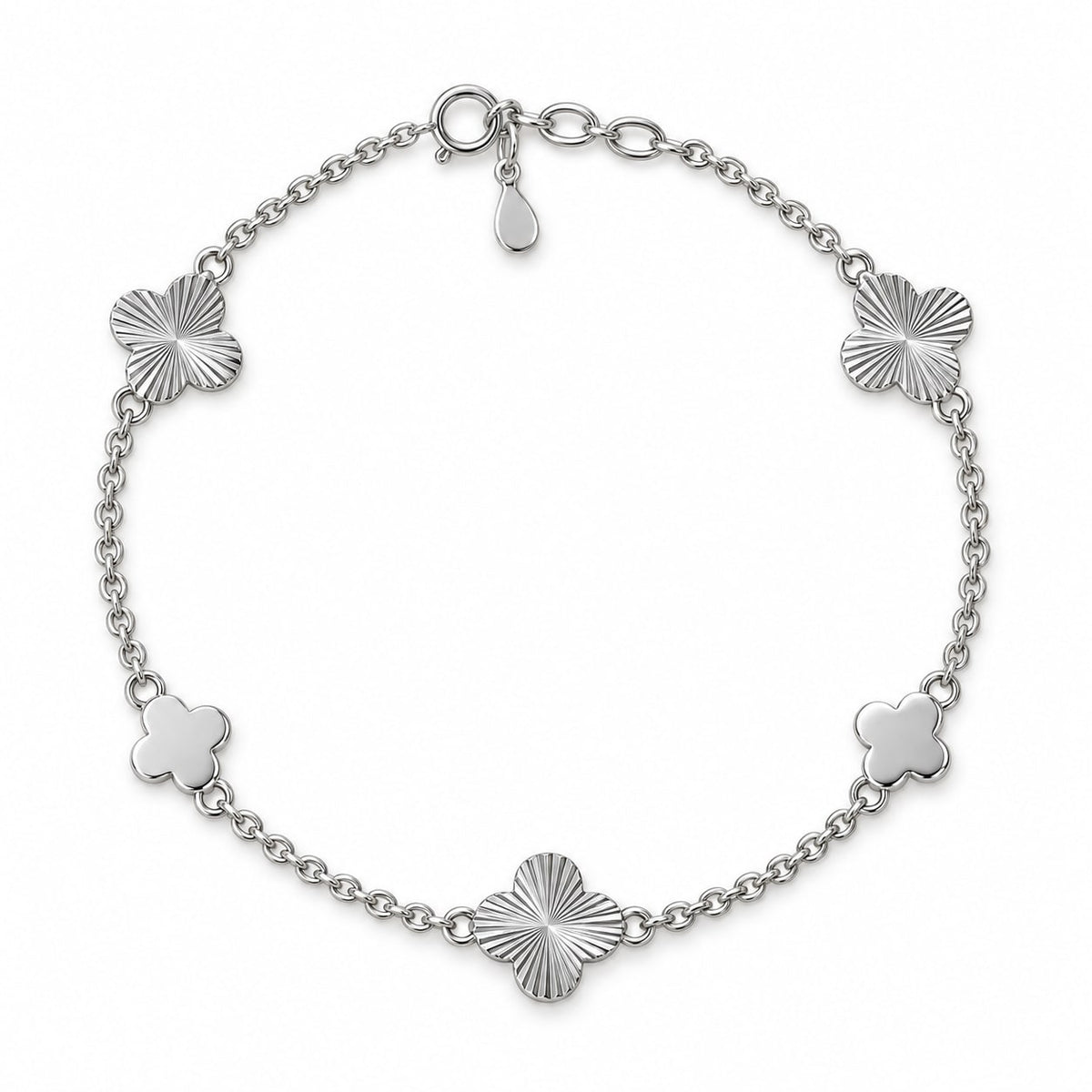 Silver Four Leaf Clover Station Bracelet