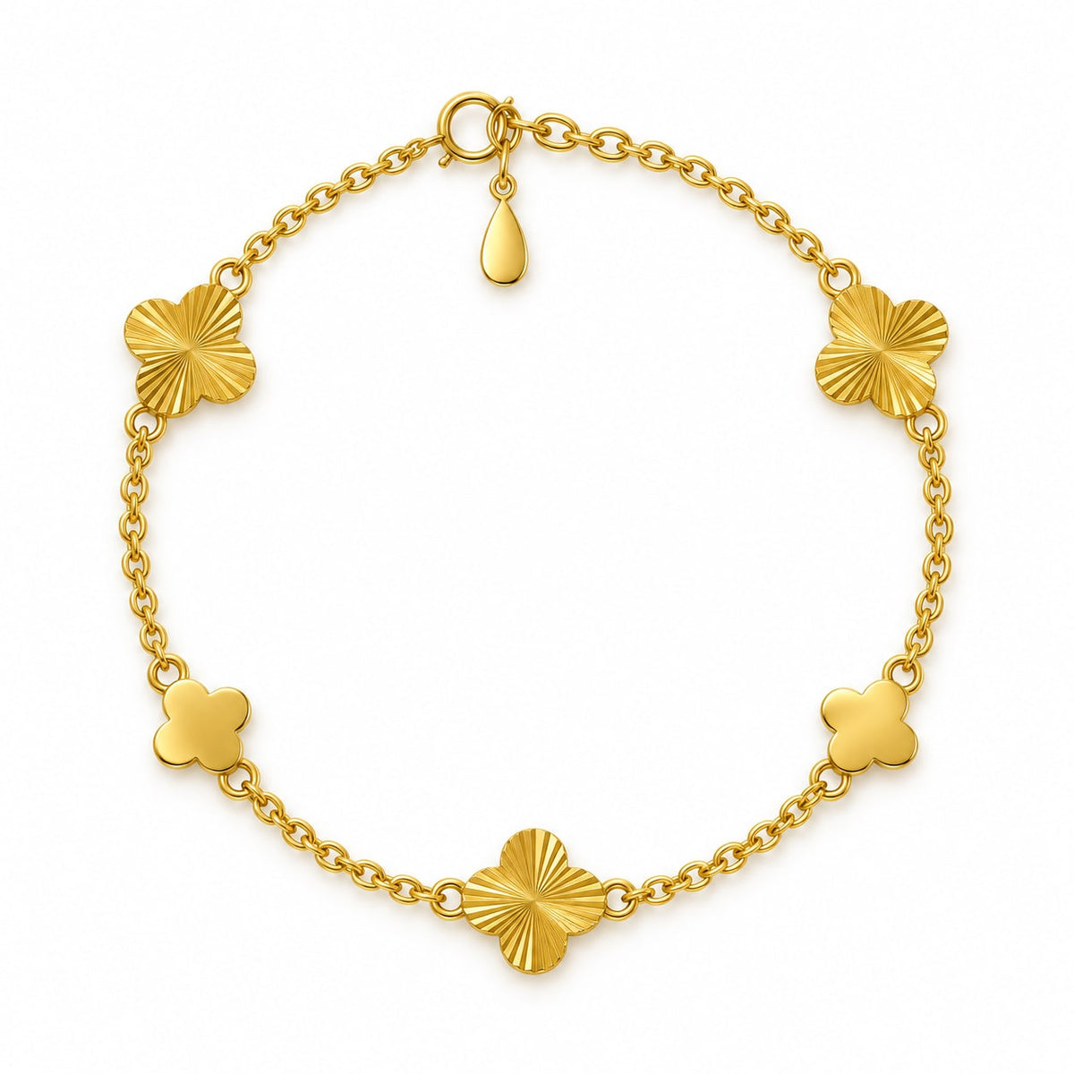 Gold Plated Clover Bracelet with Engraved Petals