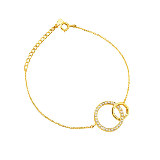 Gold bracelet with interlocking rings on a white background