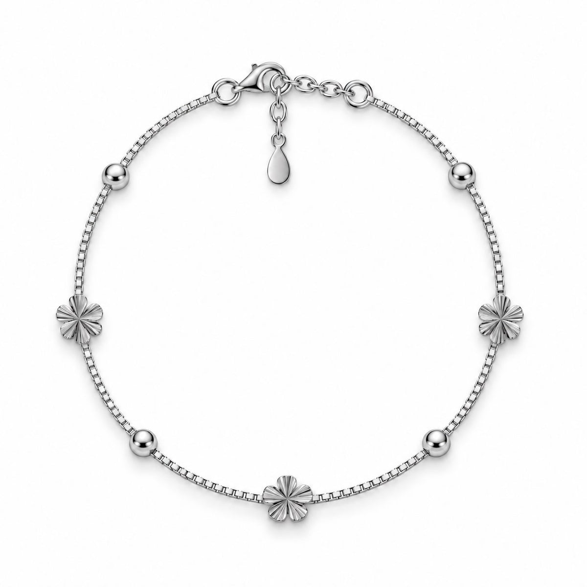 Sterling Silver Flower and Bead Bracelet