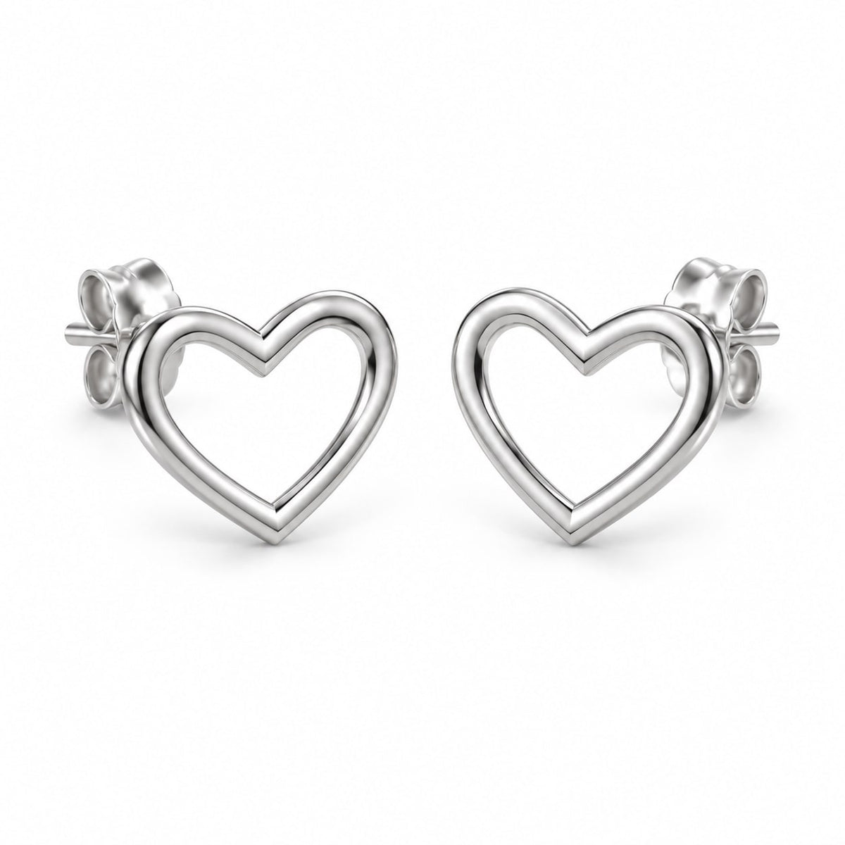 Silver Open Heart Stud Earrings