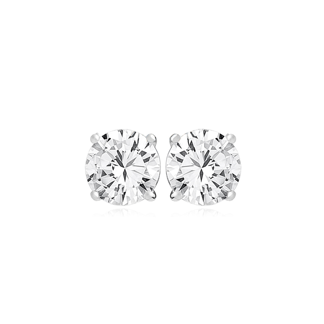 Round-Cut Clear Gemstone Stud Earrings - Silver - Amona Jewelry