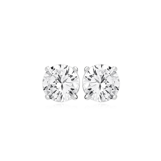 Round-Cut Clear Gemstone Stud Earrings - Silver - Amona Jewelry