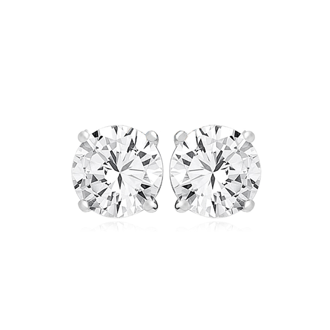 Round-Cut Clear Gemstone Stud Earrings - Silver - Amona Jewelry