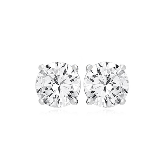 Round-Cut Clear Gemstone Stud Earrings - Silver - Amona Jewelry