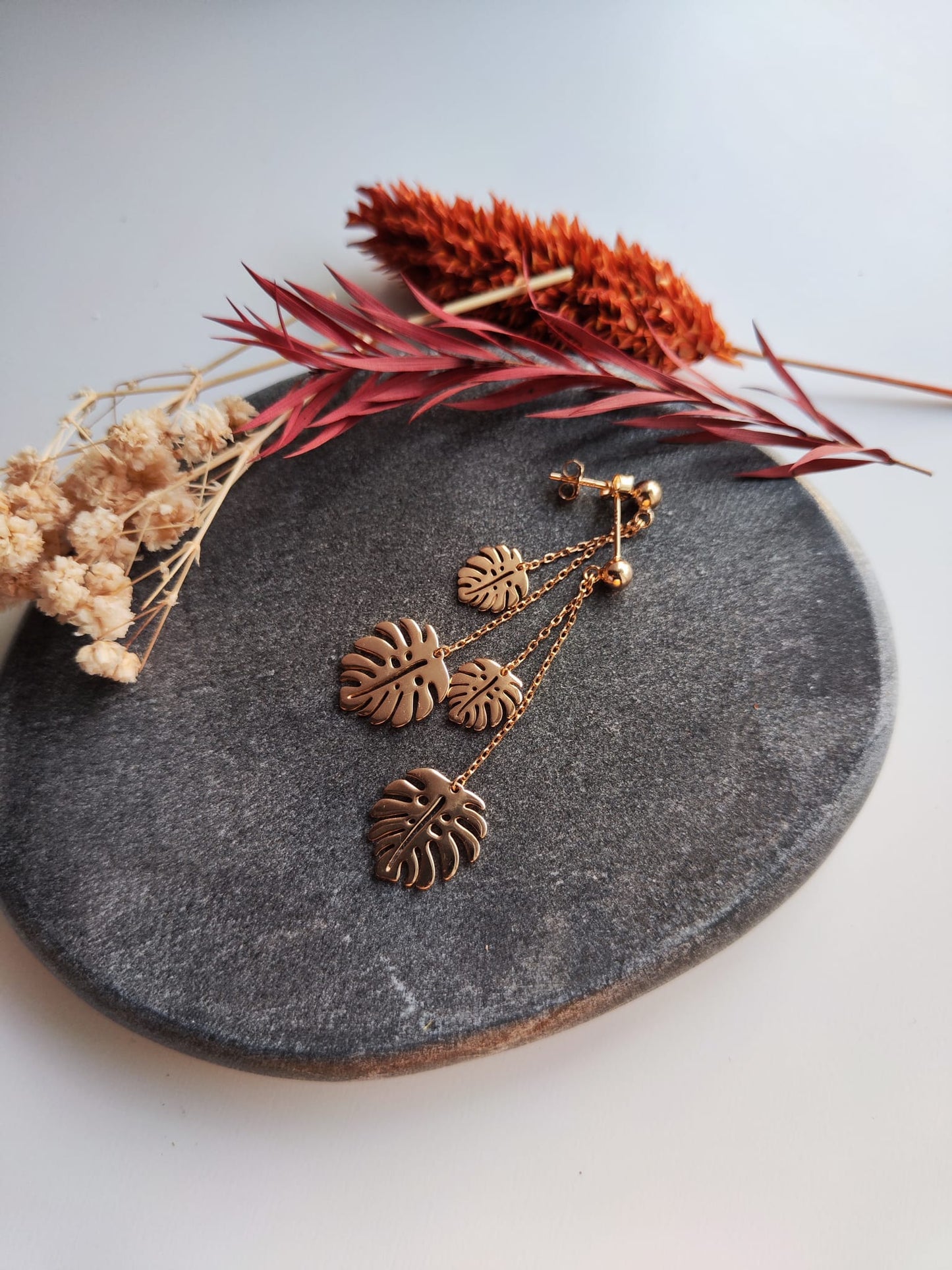 Gold Palm Leaves Dangle Earrings