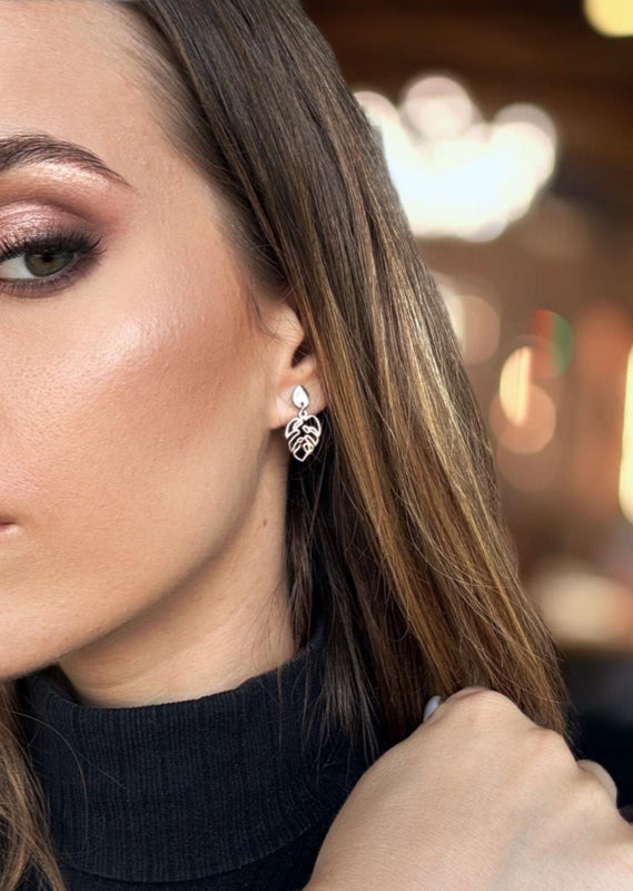 Modern Silver Palm Earrings