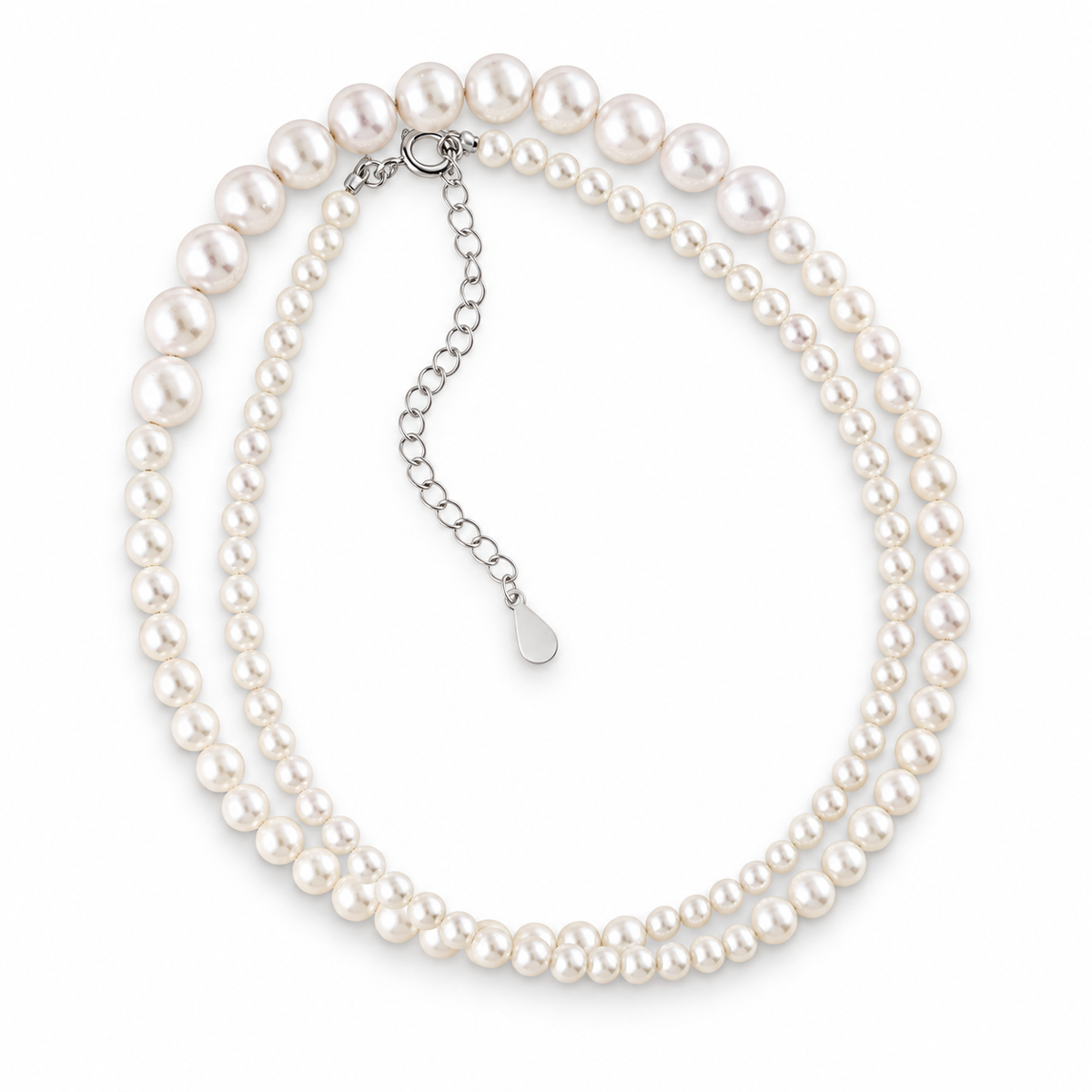 Silver Shell Pearl Necklace – Graduated Strand