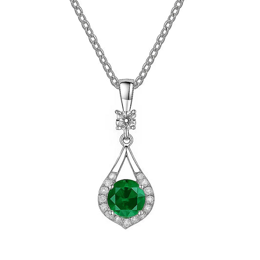 Silver Necklace with Emerald
