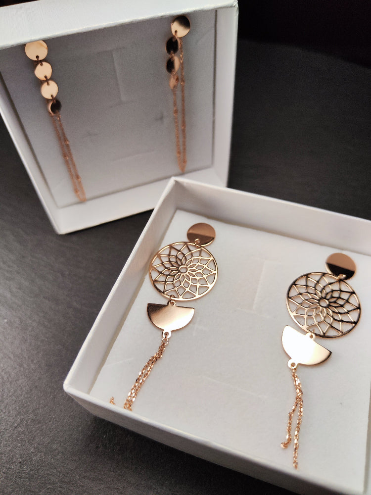 Silver Rose Gold Plated Mandala Earrings