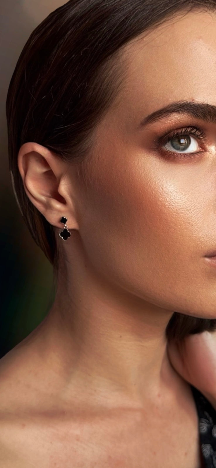 Silver Black Onyx Clover Drop Earrings – Dangling Design