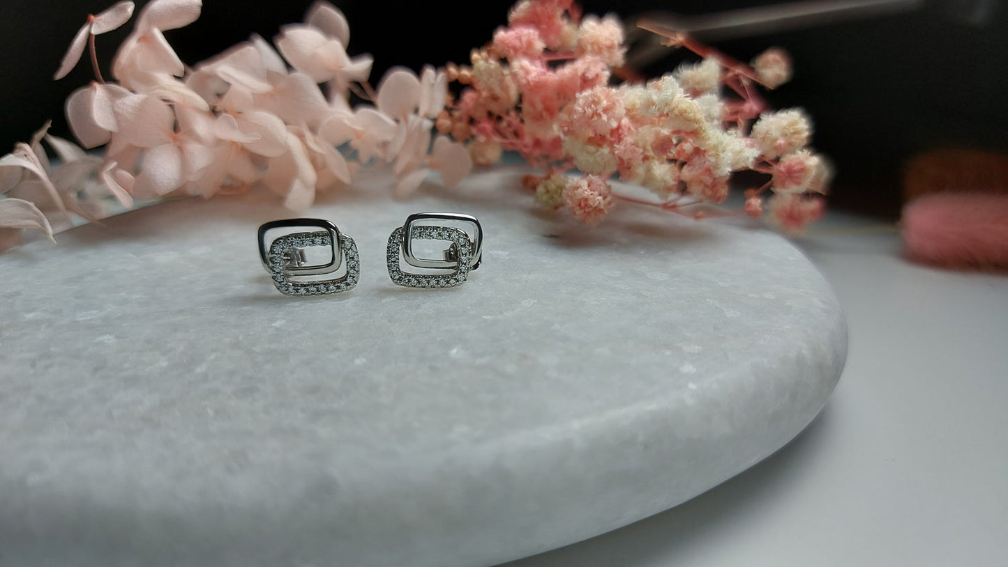 Twisted Rectangles Silver Earrings