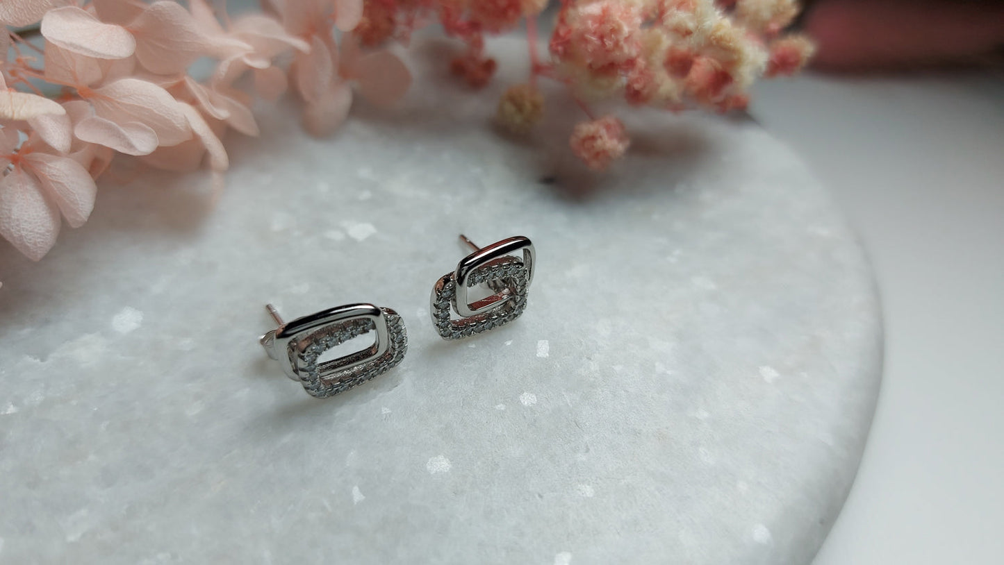 Twisted Rectangles Silver Earrings