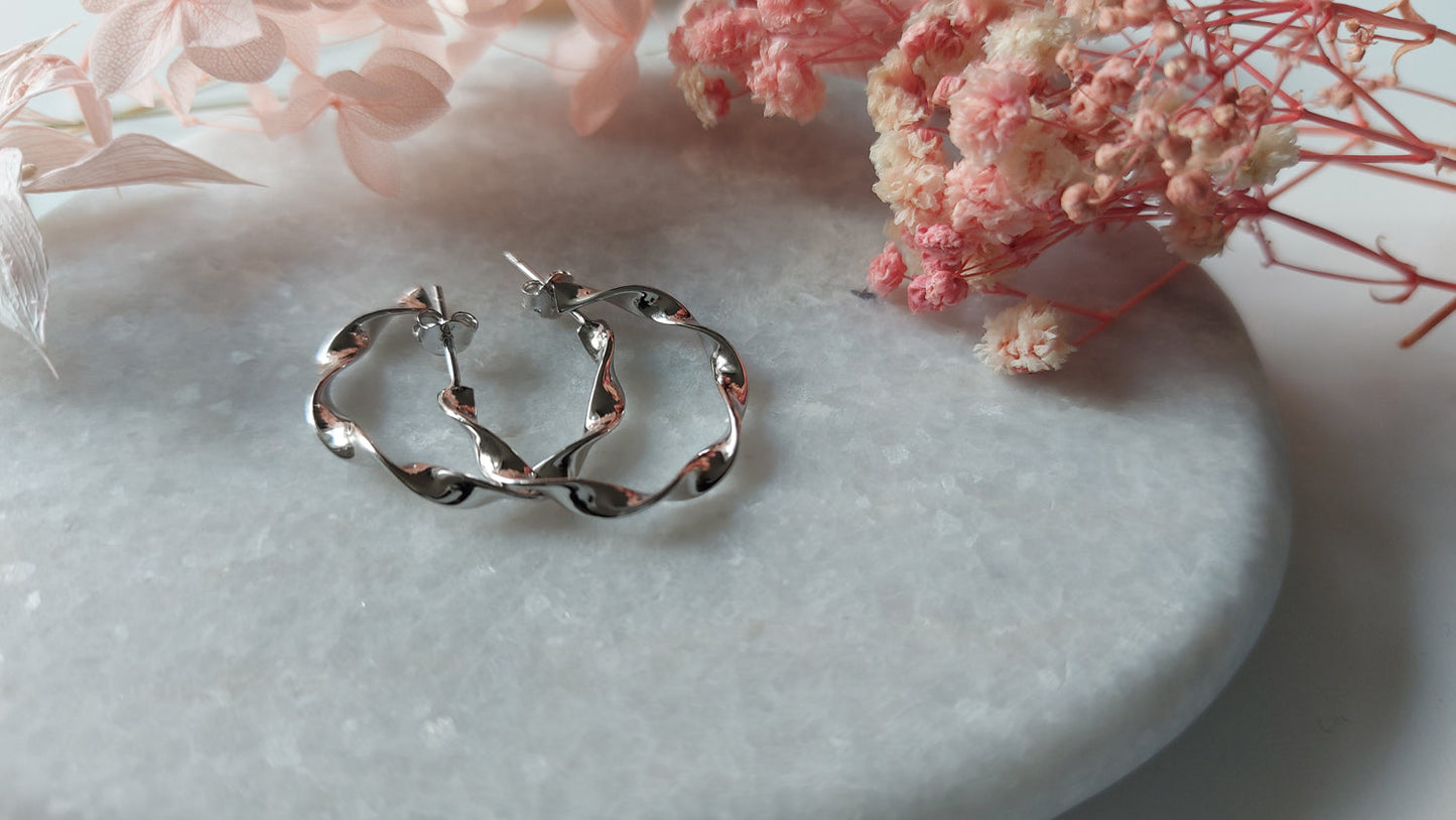 Twisted Hoop Silver Earrings