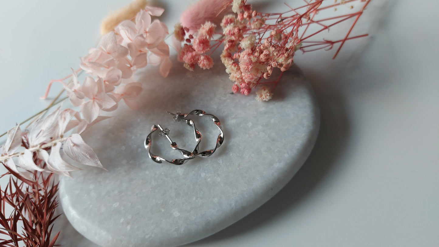 Twisted Hoop Silver Earrings