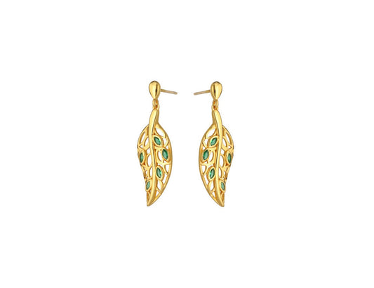 Golden Leafy Green Earrings - Amona Jewellery