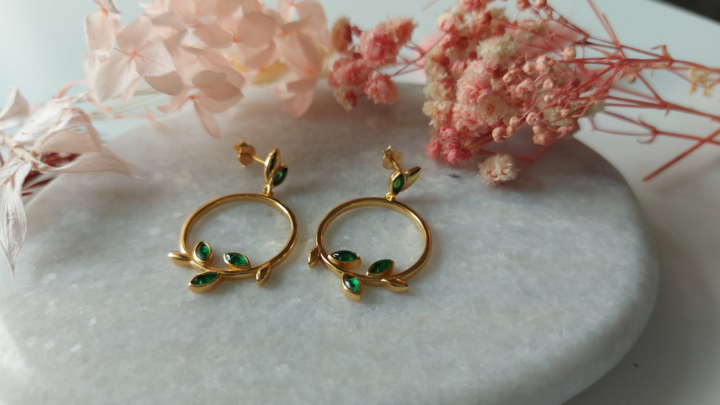 Gold Earrings with Green Zirconia - Amona Jewelry