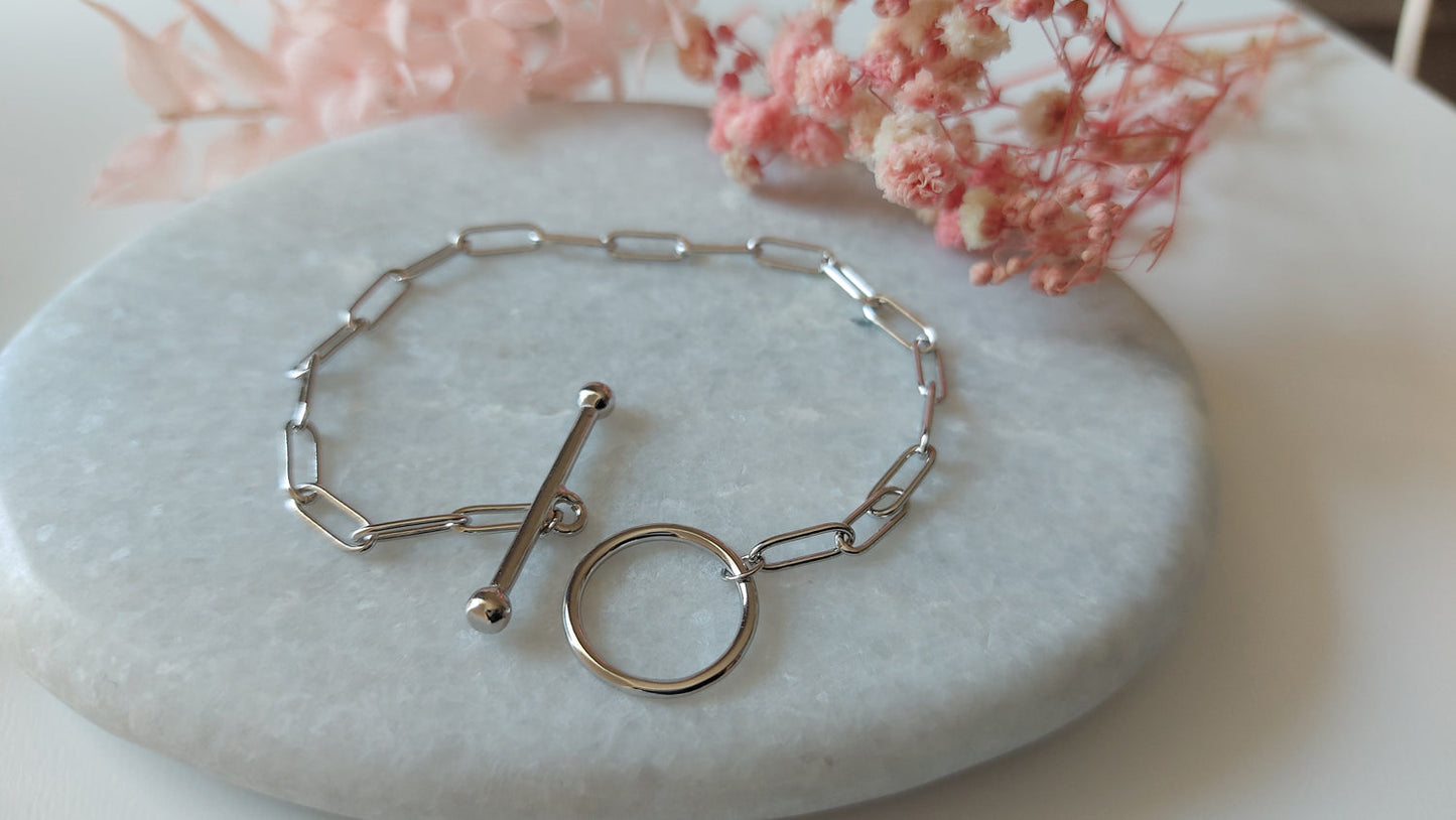Büroklammer-Armband mit Knebelverschluss, Silber