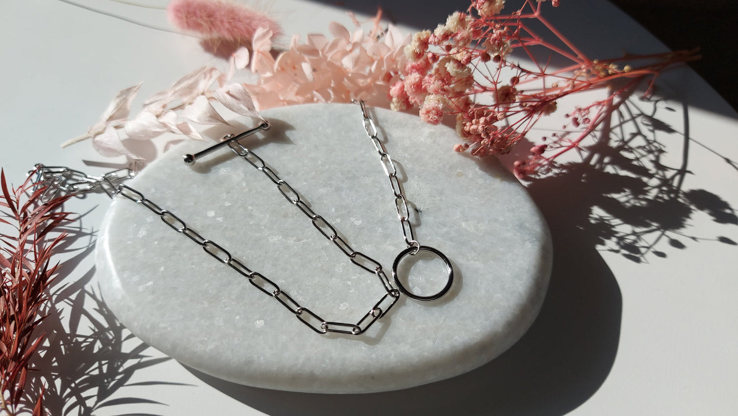 Toggle Clasp Paperclip Necklace Silver