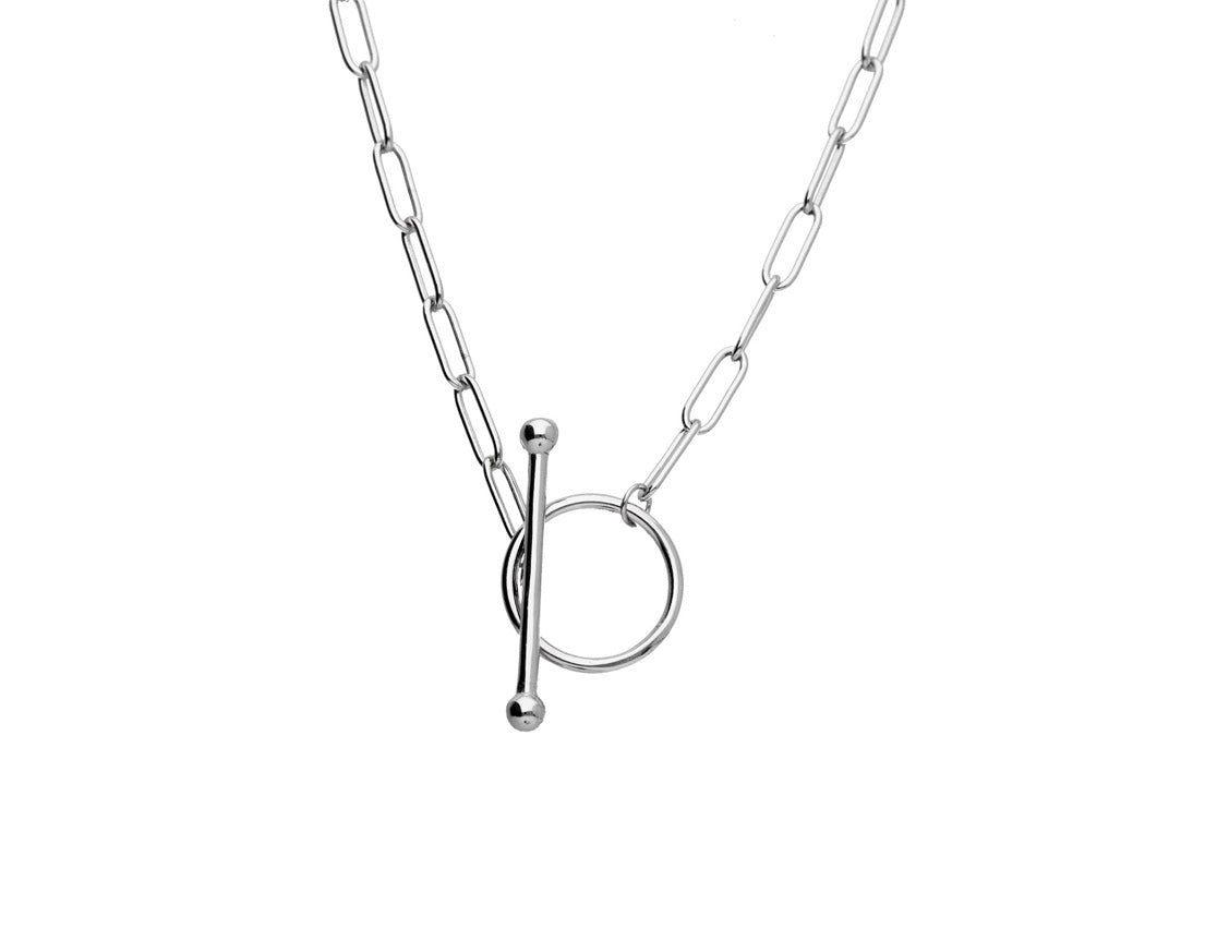 Rhodium Plated Toggle Clasp Peperclip Necklace 50 cm - Amona Jewellery
