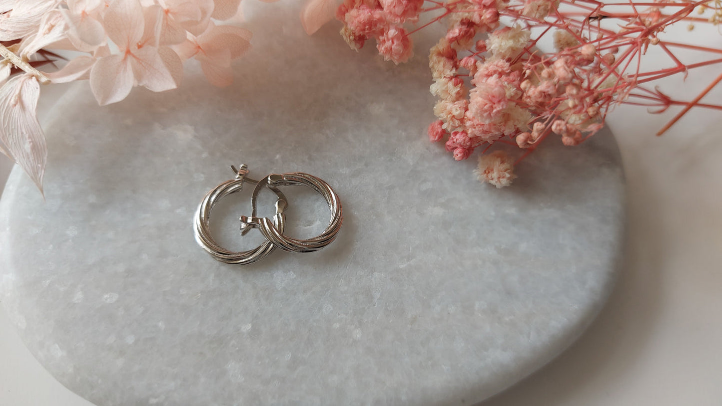 Twisted Elegance Latch Hoop Earrings Silver