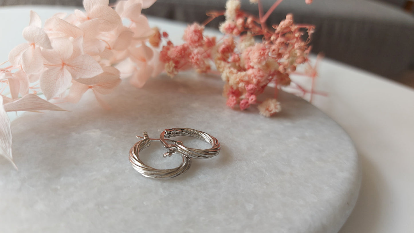 Twisted Elegance Latch Hoop Earrings Silver