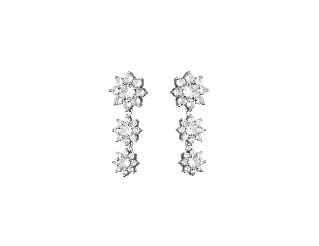 Silver Dangle Earrings Flowers CZ Stones Rhodium Plated Amona Jewellery